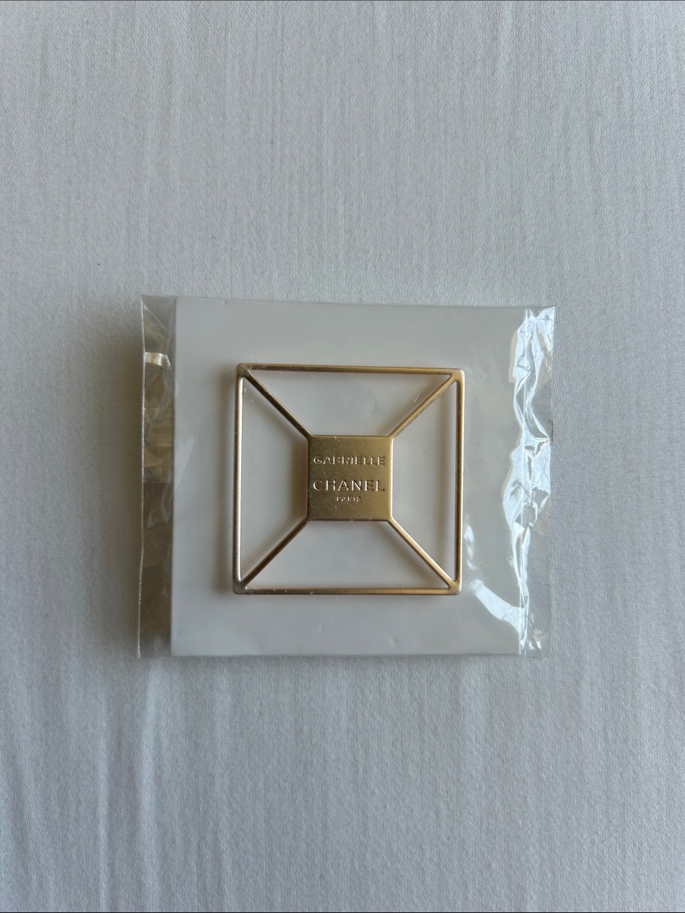 CHANEL Rose Gold Geometric Square Accent Pin Brooch
